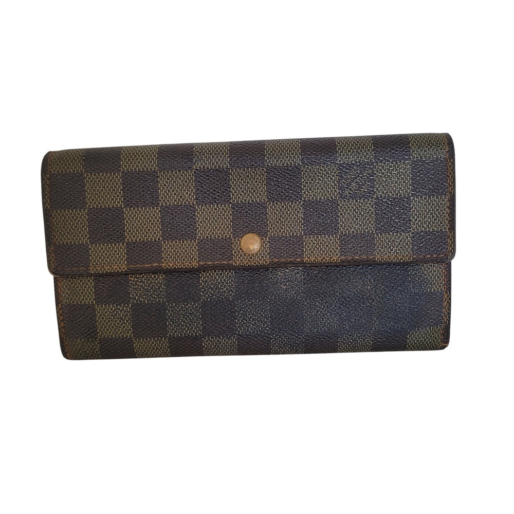 Louis Vuitton Sarah Wallet Damier Ebene Canvas Brown Long Flap Wallet CA0055